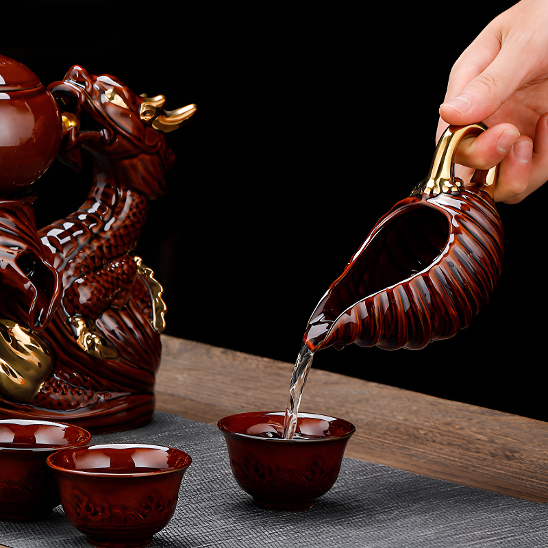 Chinesisches Teeset golden und braun Reliefmuster