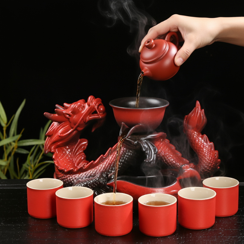 Chinesisches Teeset roter Drache