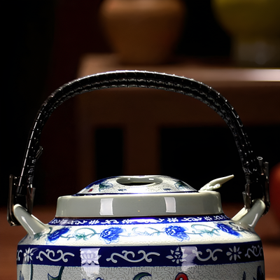 Antike blaue Porzellan Teekanne