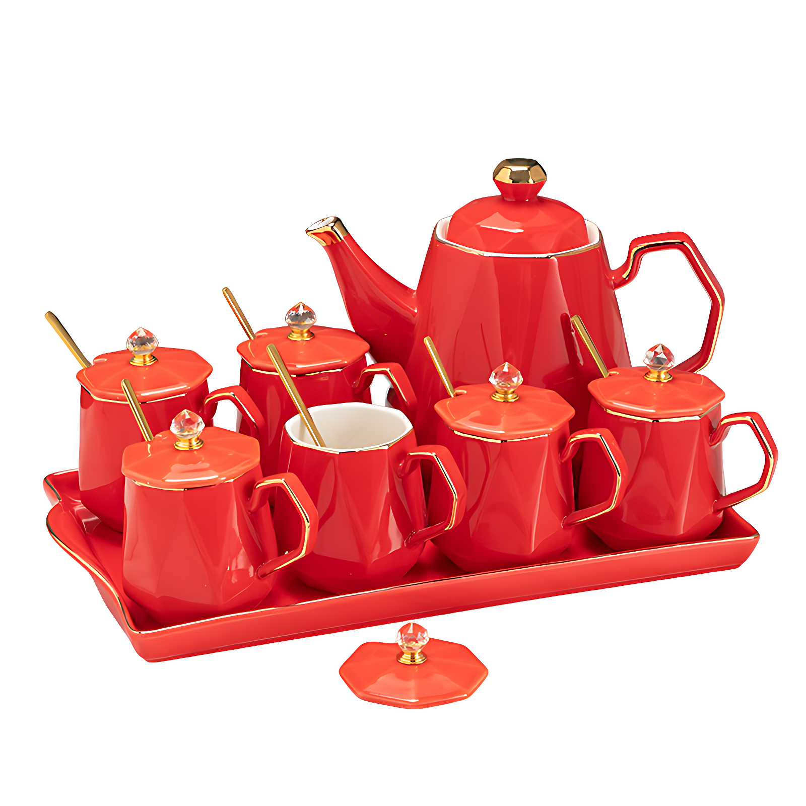 Antikes Chinesisches Teeservice Rot Gold