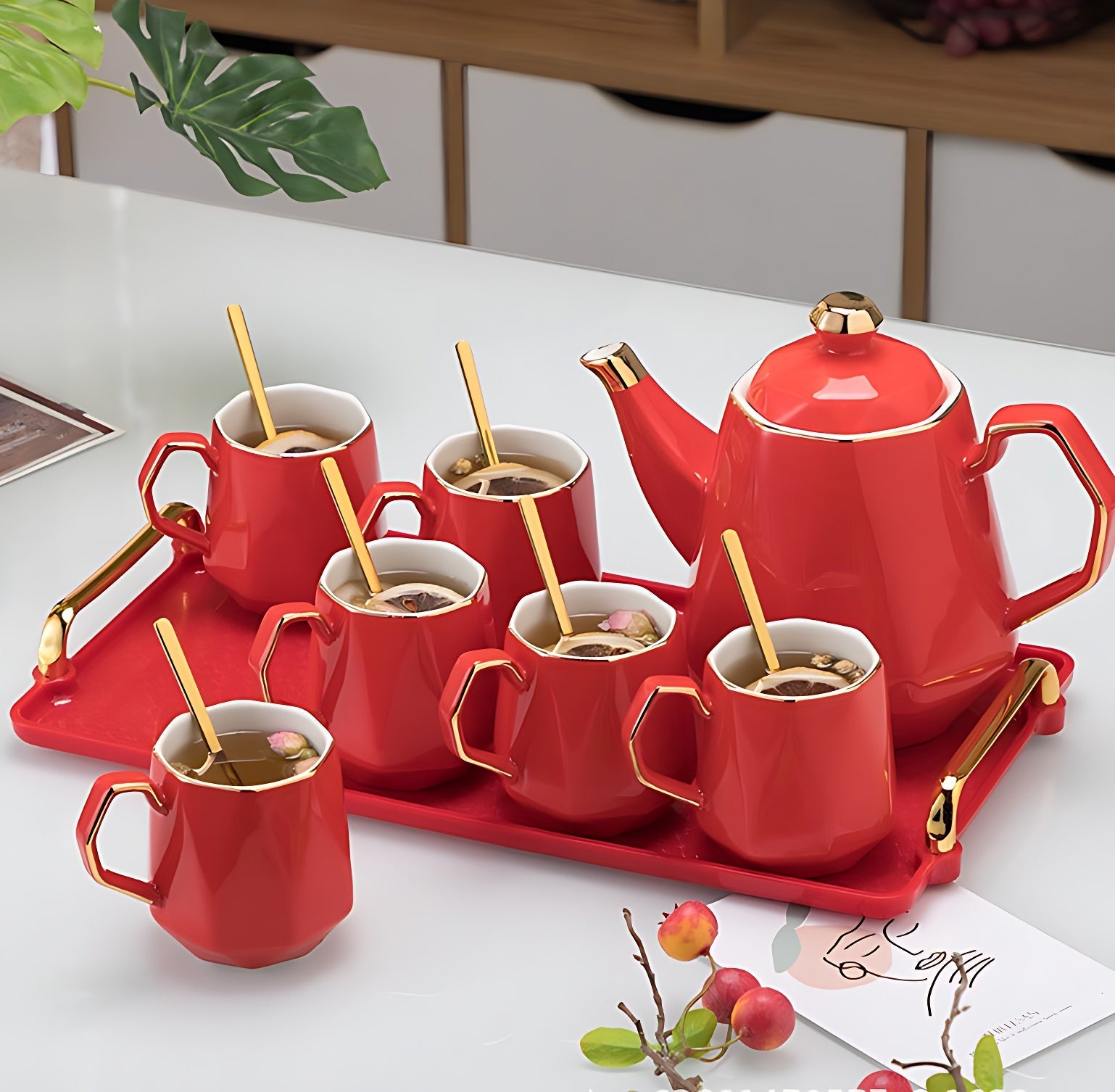 Antikes Chinesisches Teeservice Rot Gold