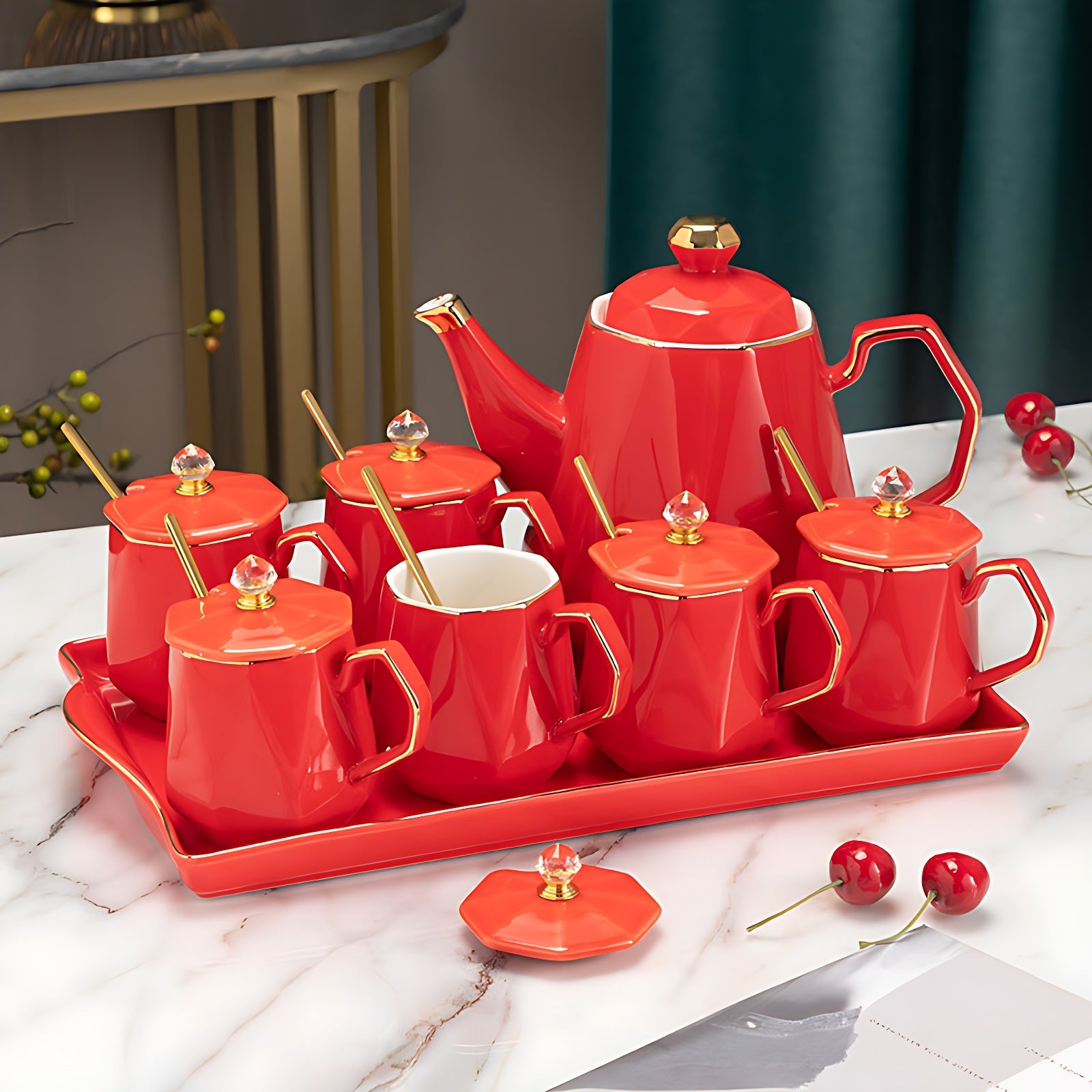 Antikes Chinesisches Teeservice Rot Gold