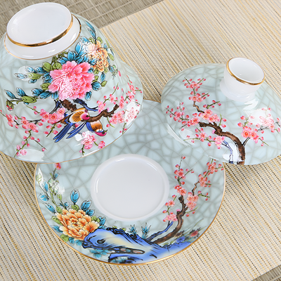 Chinesisches Porzellan-Teeservice mit Vogeldekor