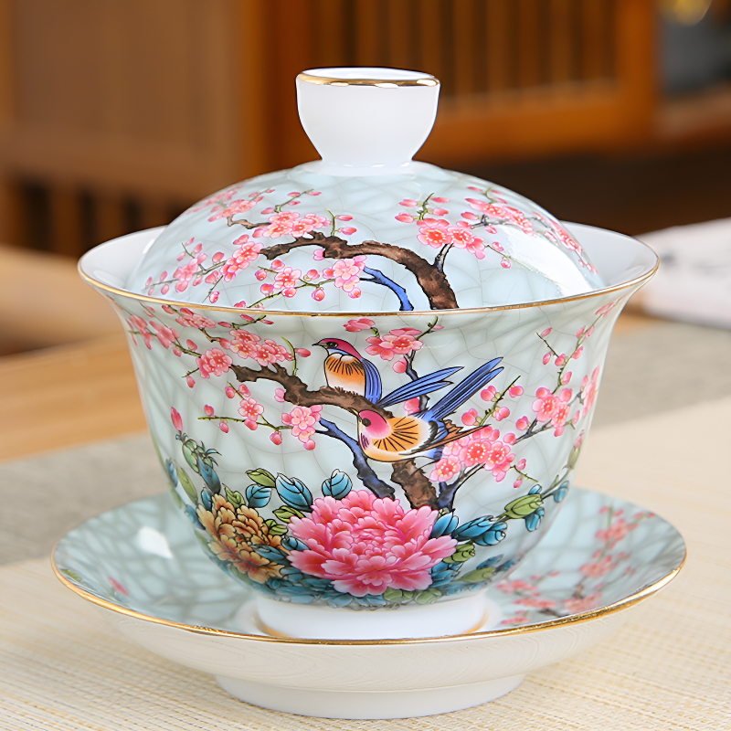 Chinesisches Porzellan-Teeservice mit Vogeldekor