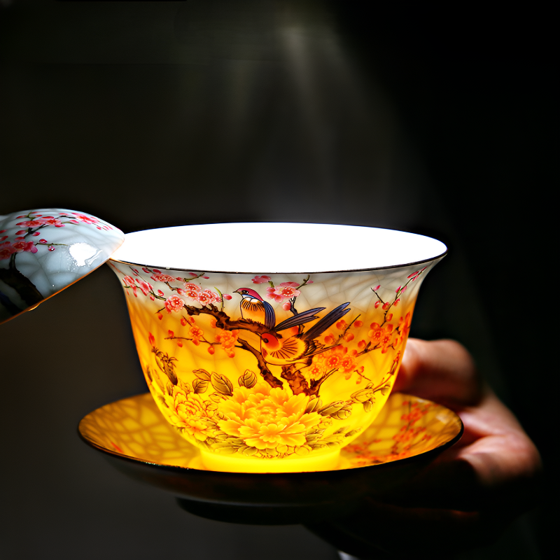 Chinesisches Porzellan-Teeservice mit Vogeldekor