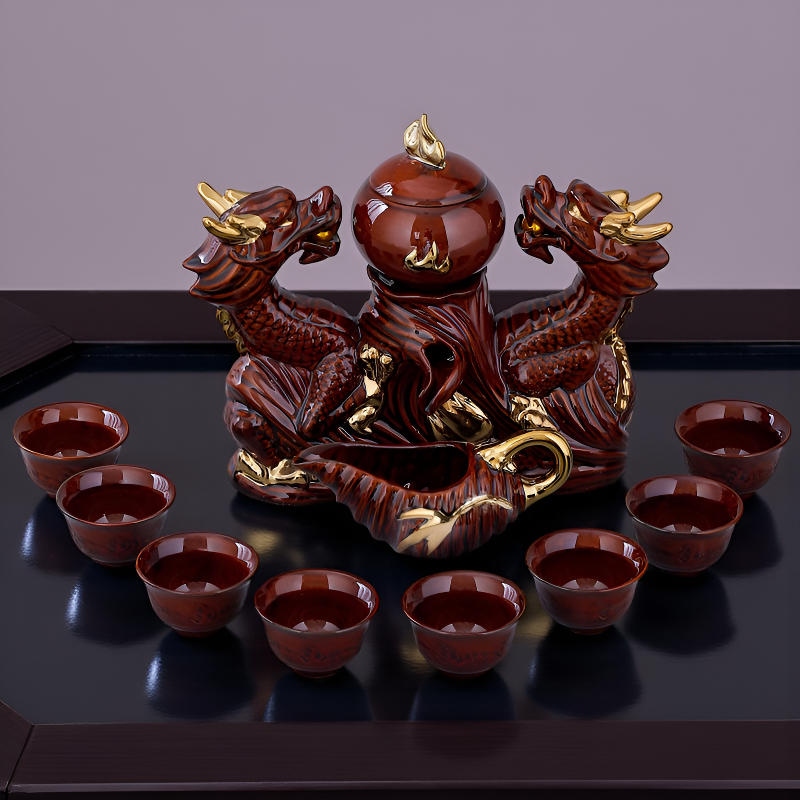 Chinesisches Teeset golden und braun Reliefmuster