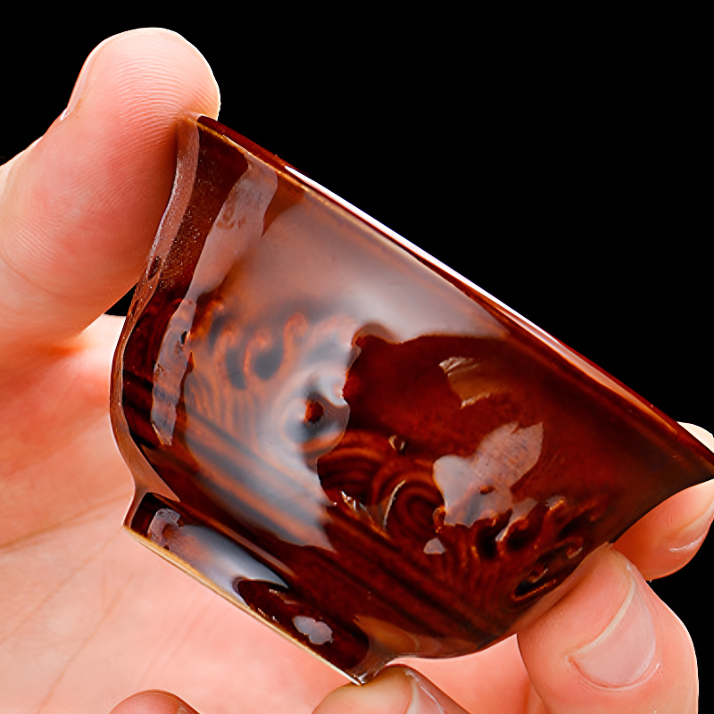 Chinesisches Teeset golden und braun Reliefmuster