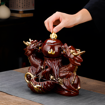 Chinesisches Teeset golden und braun Reliefmuster