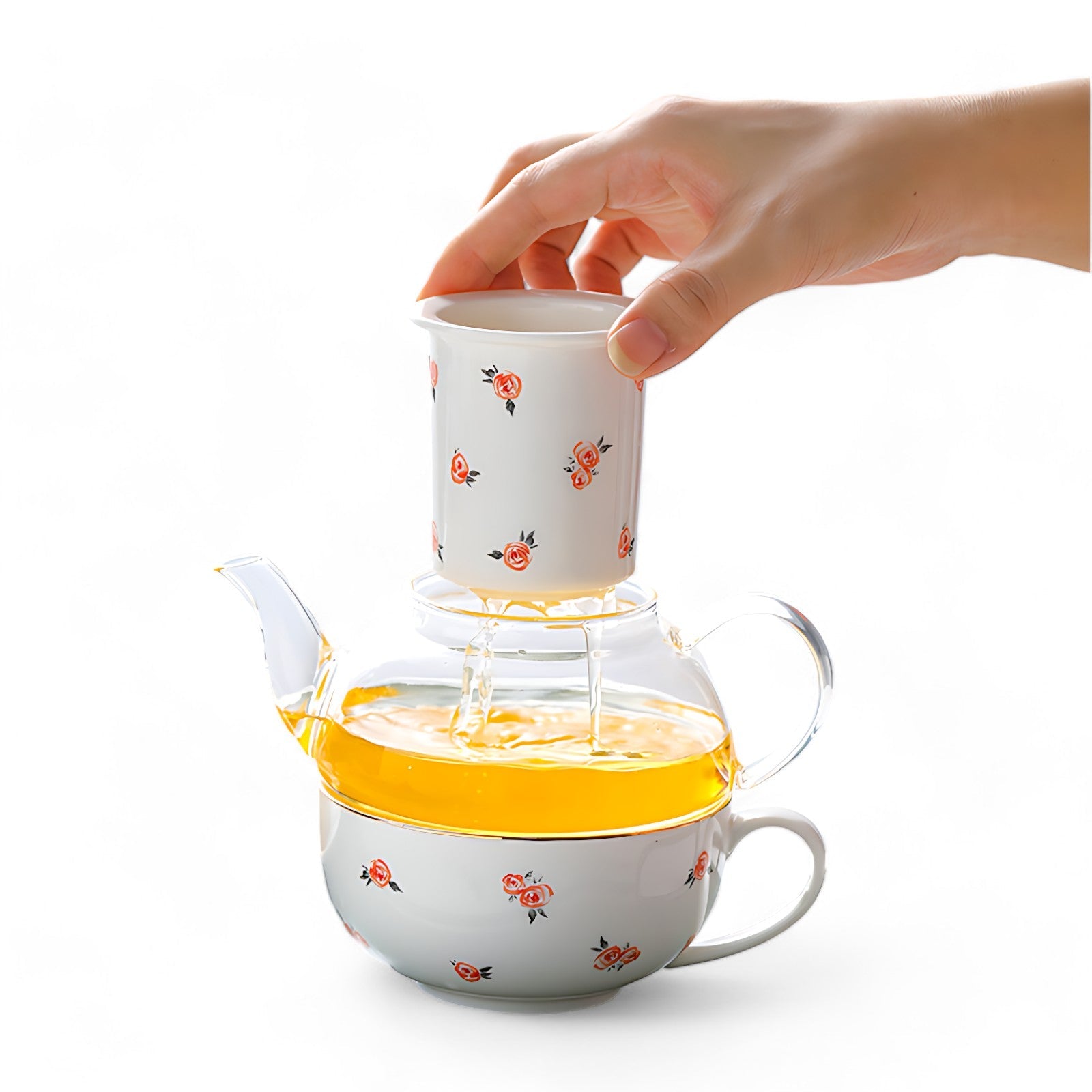 Ein Tassen Teekannen Mit Sieb