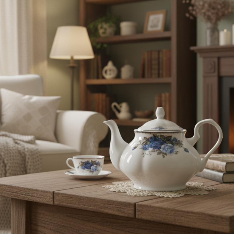 Englische weiße Porzellan Teekanne