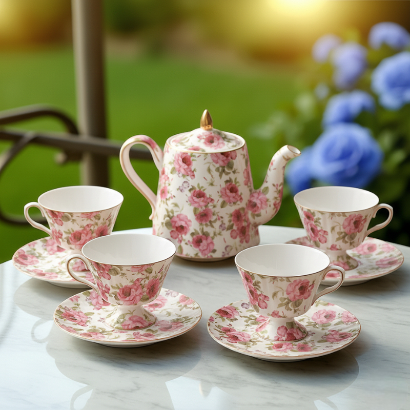 Geblümte Vintage-Teekanne