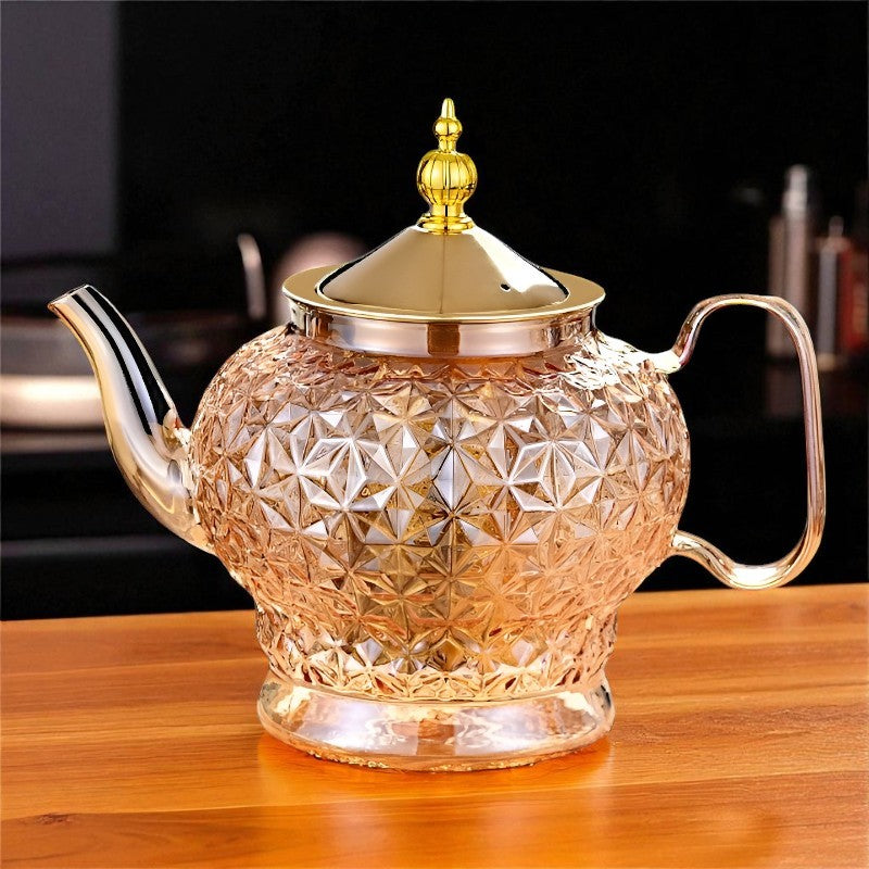 Glas Teekanne mit Filter und Stempel