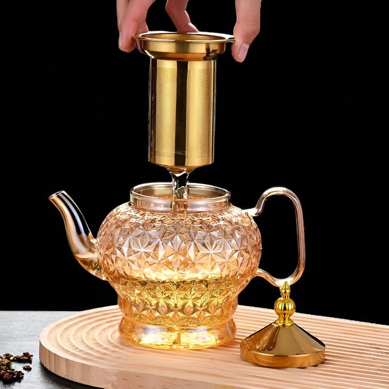 Glas Teekanne mit Filter und Stempel