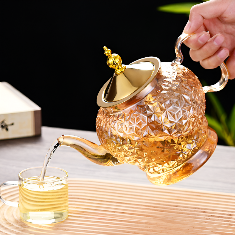 Glas Teekanne mit Filter und Stempel