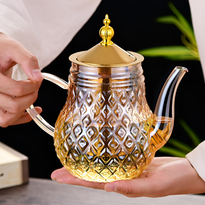 Glas Teekanne mit Filter und Stempel