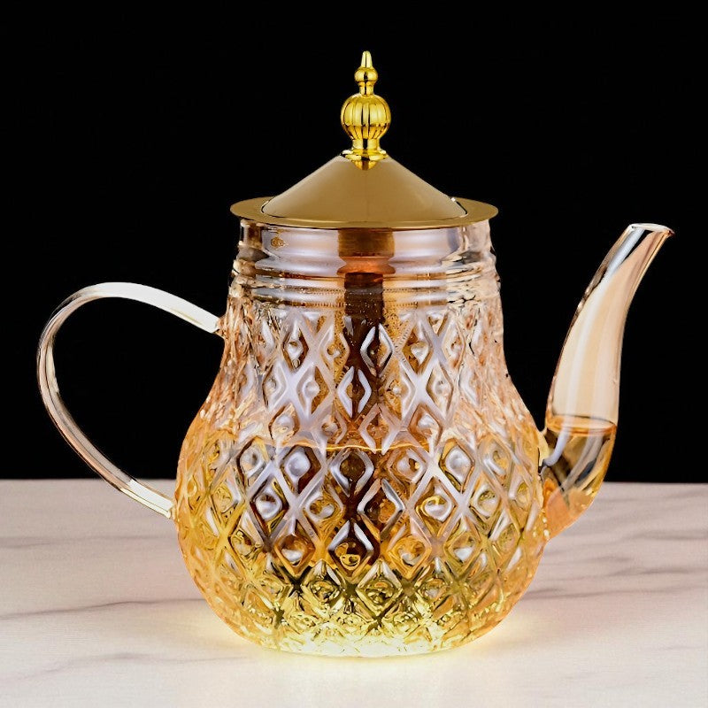 Glas Teekanne mit Filter und Stempel