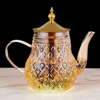 Glas Teekanne mit Filter und Stempel