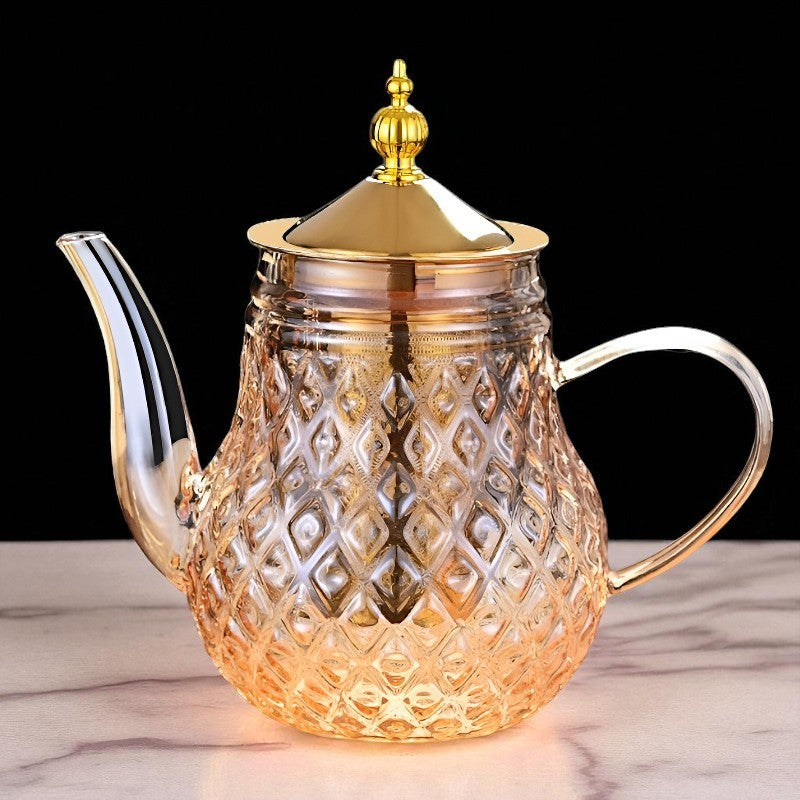 Glas Teekanne mit Filter und Stempel