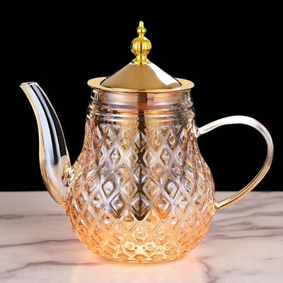 Glas Teekanne mit Filter und Stempel