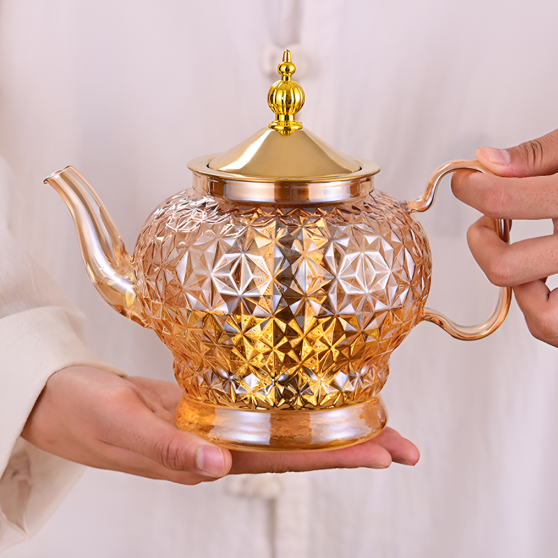 Glas Teekanne mit Filter und Stempel