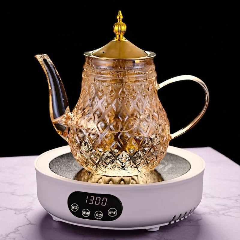 Glas Teekanne mit Filter und Stempel