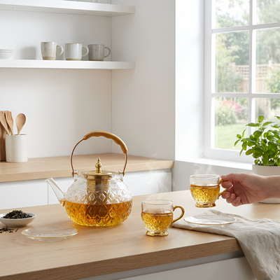Glas-Teekanne mit Sieb