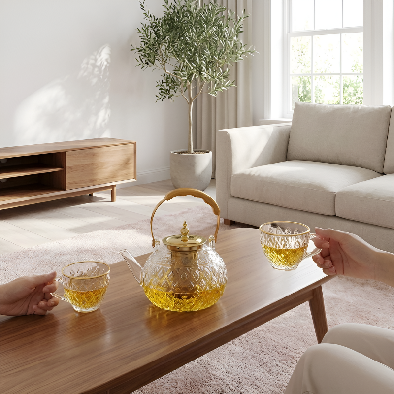 Glas-Teekanne mit Sieb