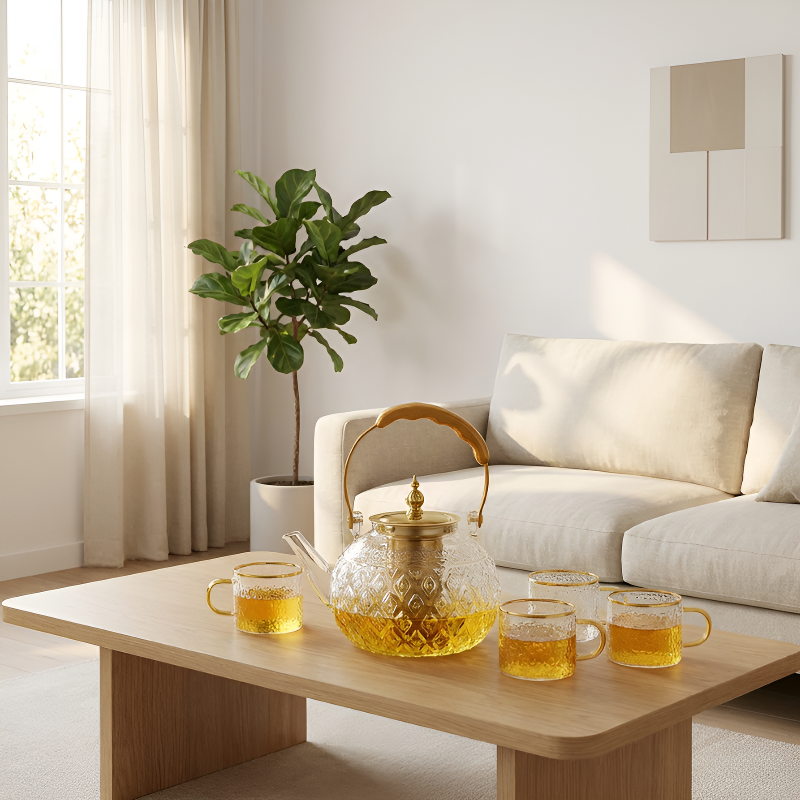 Glas-Teekanne mit Sieb