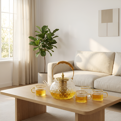 Glas-Teekanne mit Sieb