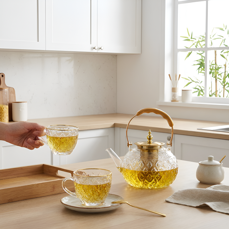 Glas-Teekanne mit Sieb