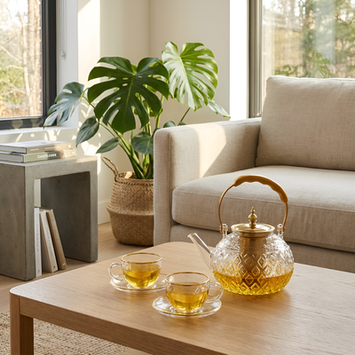 Glas-Teekanne mit Sieb