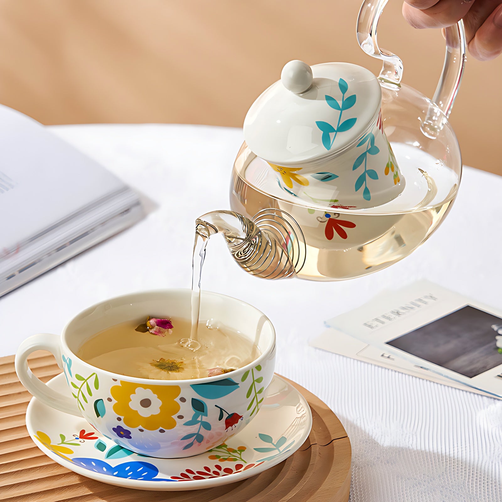 Glas Teekanne Mit Sieb Und Stövchen