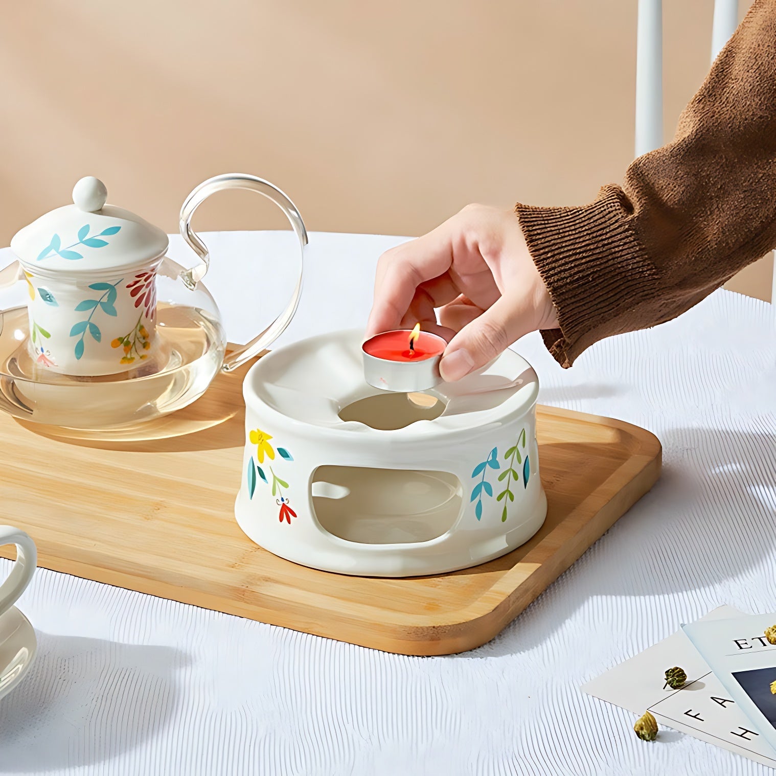 Glas Teekanne Mit Sieb Und Stövchen