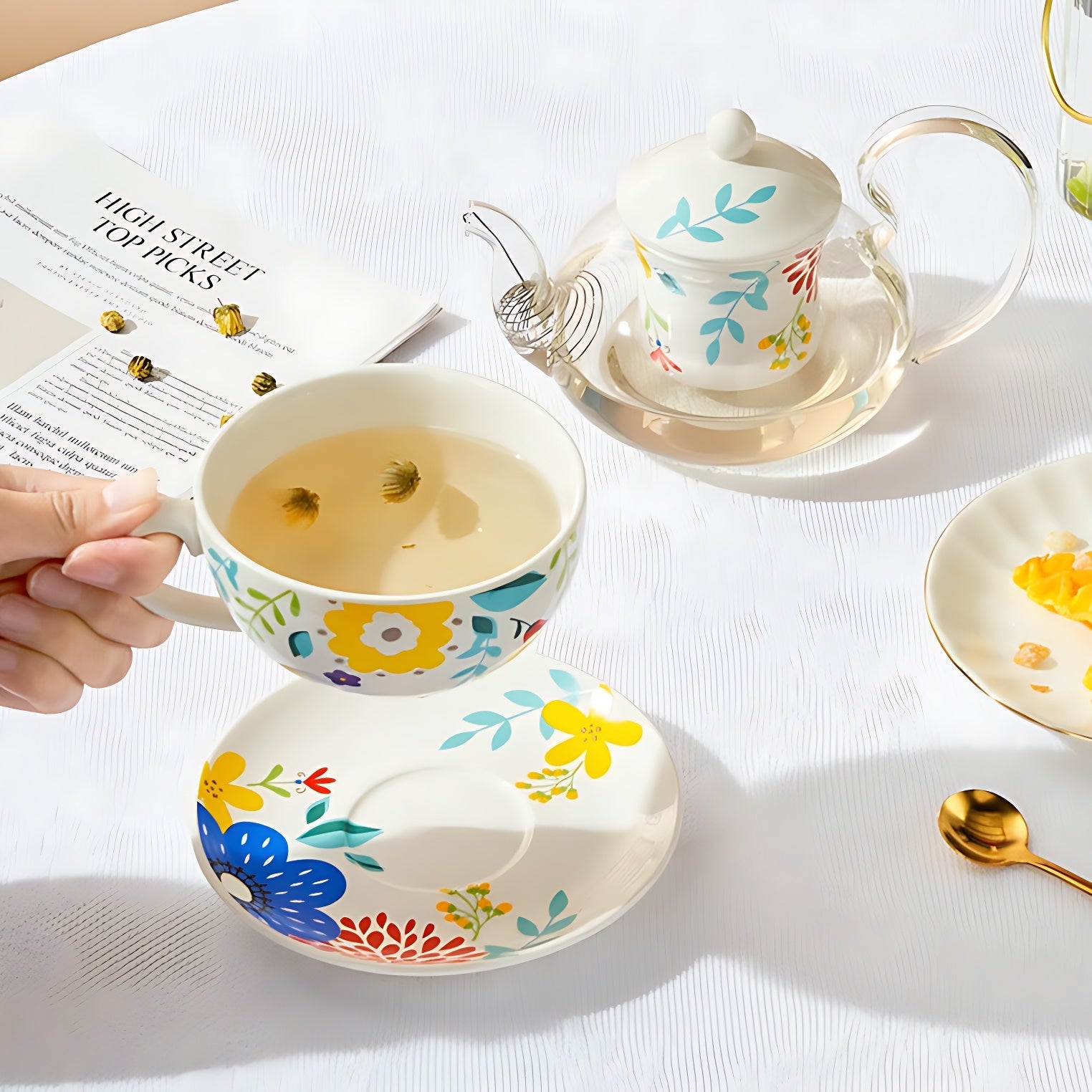 Glas Teekanne Mit Sieb Und Stövchen