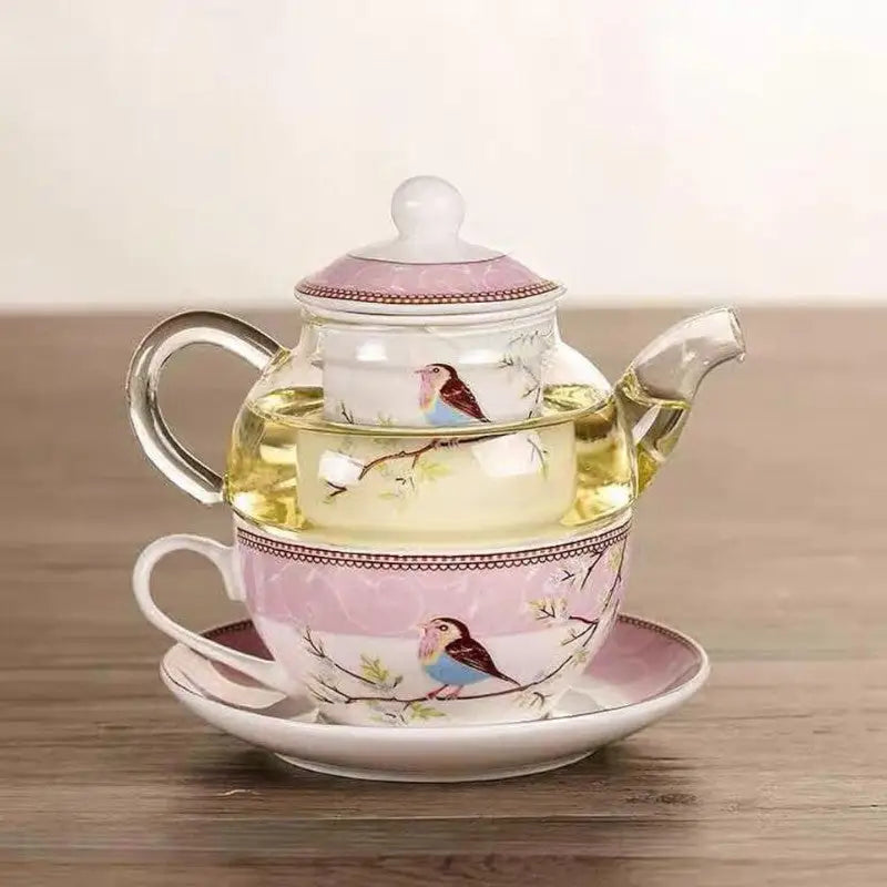 Glas Teekanne Mit Sieb Und Tasse