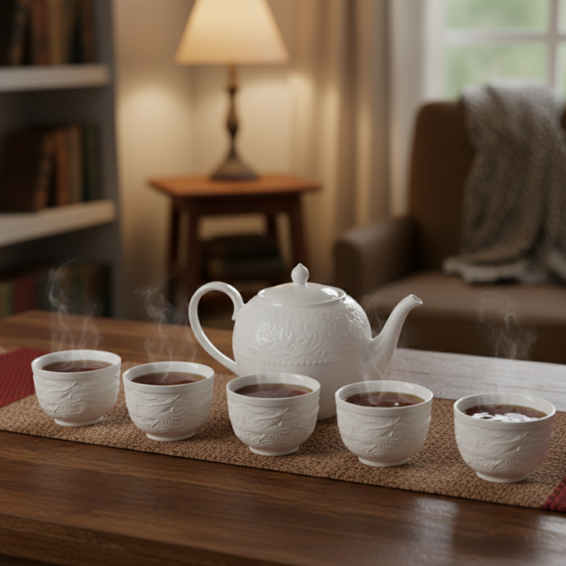 Große weiße Teekanne