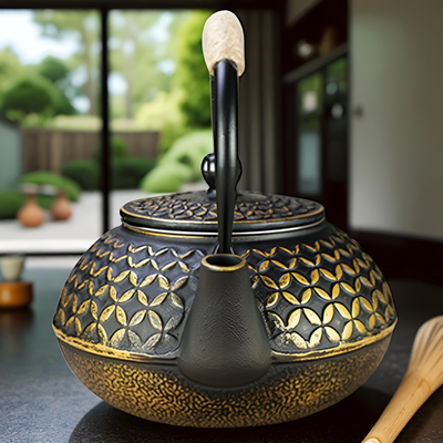 Gusseisen Teekanne schwarz und gold