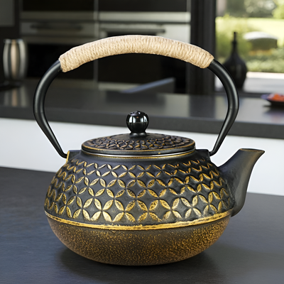 Gusseisen Teekanne schwarz und gold