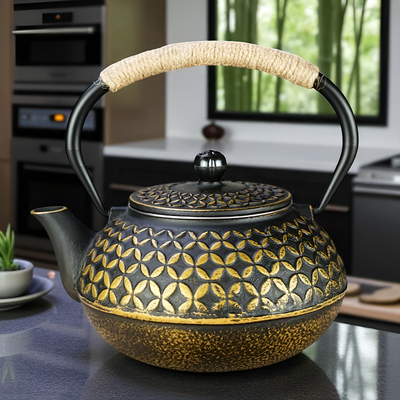 Gusseisen Teekanne schwarz und gold