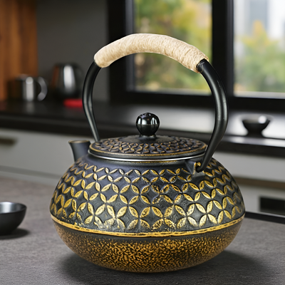 Gusseisen Teekanne schwarz und gold