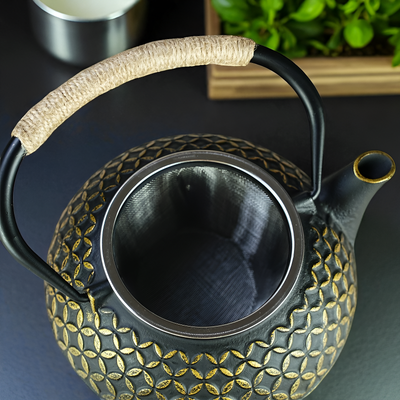 Gusseisen Teekanne schwarz und gold