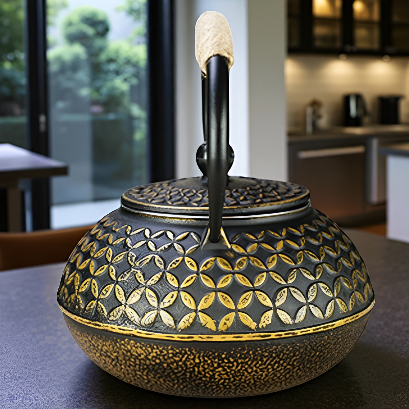 Gusseisen Teekanne schwarz und gold