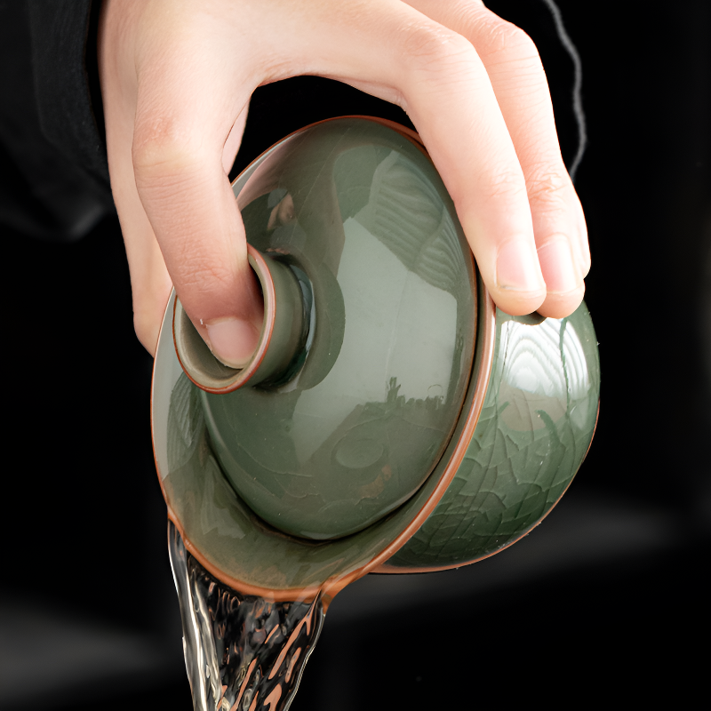 Handgefertigter Gaiwan grünes Seladon