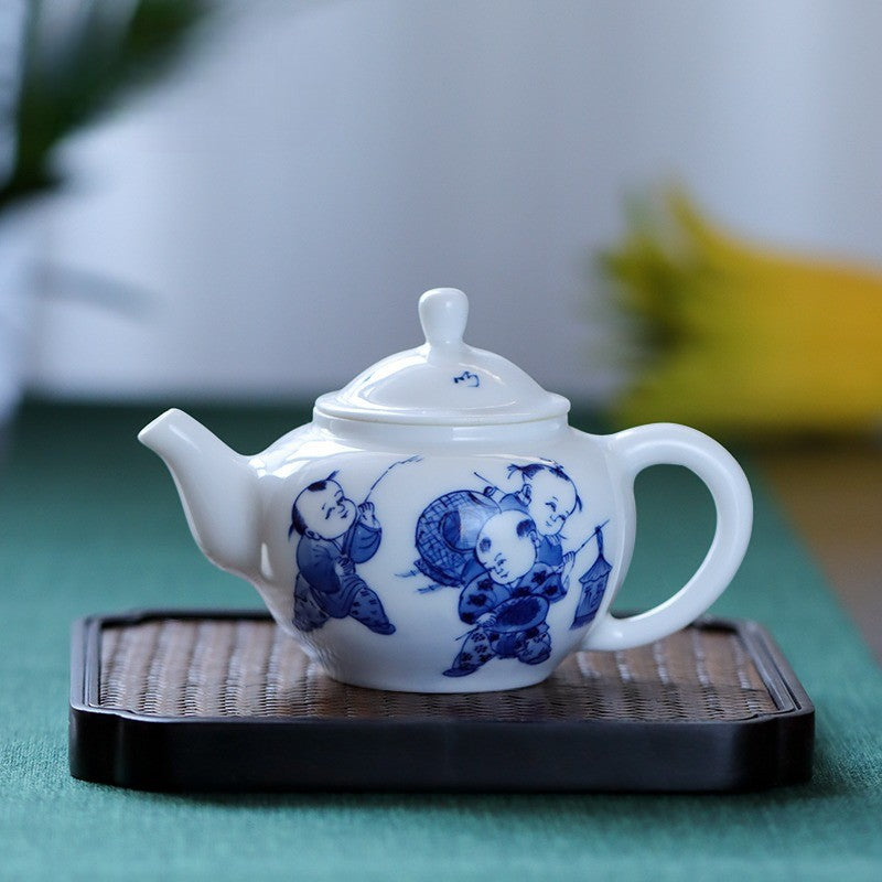 Teekanne Porzellan Blau Weiß