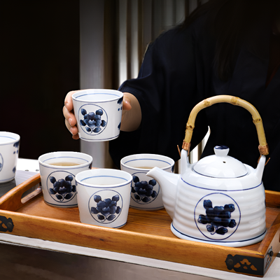Japanisches Teeservice blau-weiß