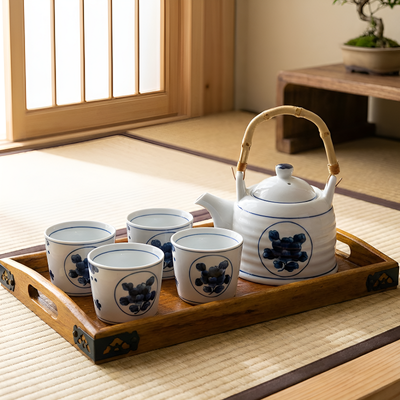 Japanisches Teeservice blau-weiß