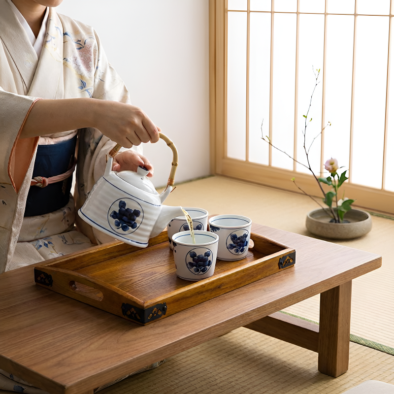 Japanisches Teeservice blau-weiß