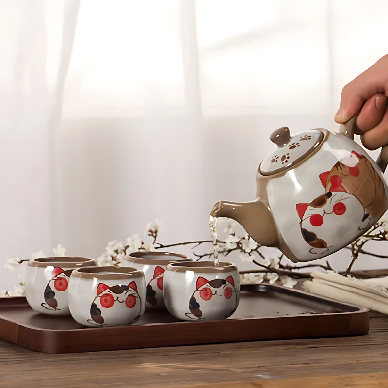 Katzen Teekanne Porzellan