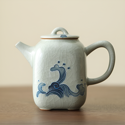 Keramik Teekanne blaue Muster