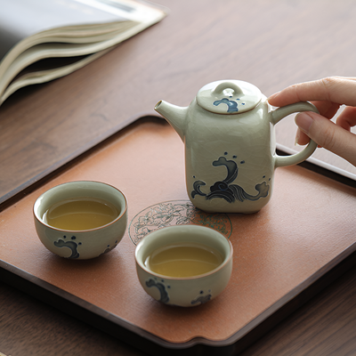 Keramik Teekanne blaue Muster